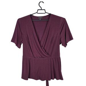 Womens Lane Bryant Burgundy Wrap Top Tie Back Short Sleeves Polyester Size 22/24